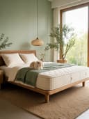 Latex Mattress — in a bright sage bedroom with olive branches and a bunny