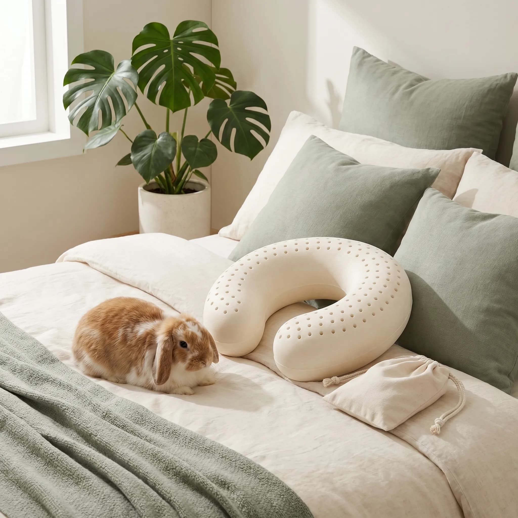 Travel Pillow in a real bedroom